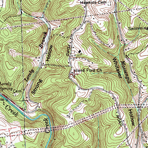 Topographic Map of Island Ford Cemetery, TN