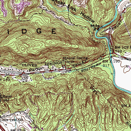 Topographic Map of Mineral Spring Cemetery, TN