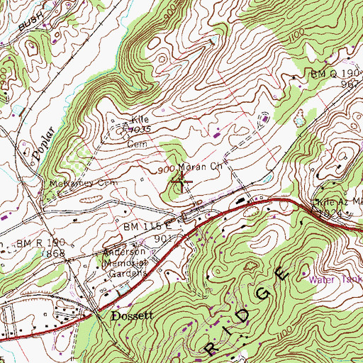 Topographic Map of Moran Cemetery, TN