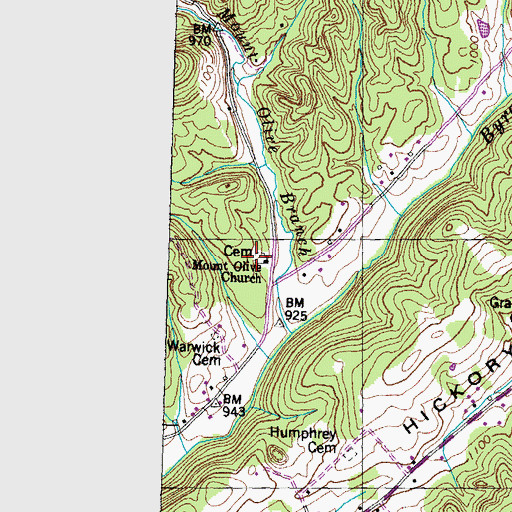 Topographic Map of Mount Olive Cemetery, TN