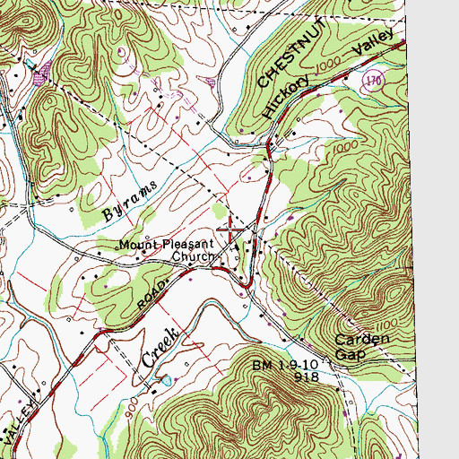 Topographic Map of Mount Pleasant Cemetery, TN