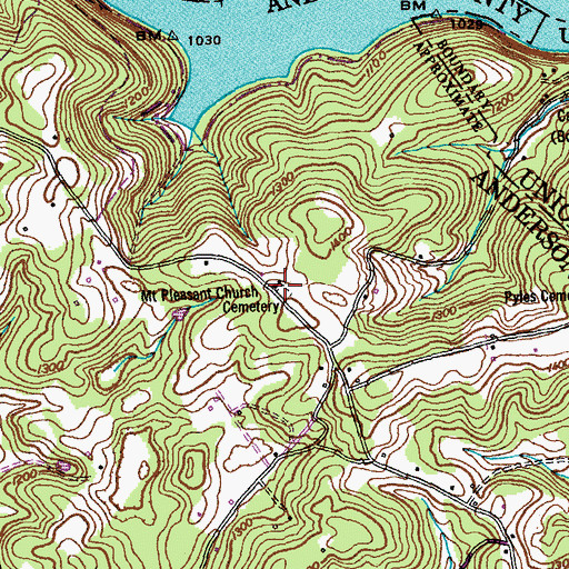 Topographic Map of Mount Pleasant Cemetery, TN
