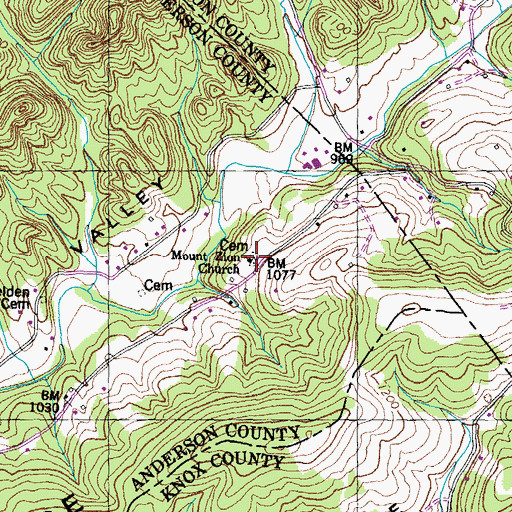Topographic Map of Mount Zion Cemetery, TN