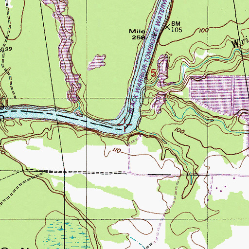 Topographic Map of McAlpines Ferry (historical), AL