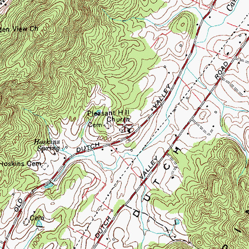 Topographic Map of Pleasant Hill Cemetery, TN