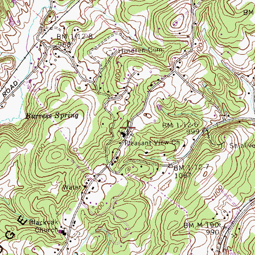 Topographic Map of Pleasant View Cemetery, TN
