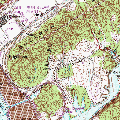 Topographic Map of Riverview Cemetery, TN