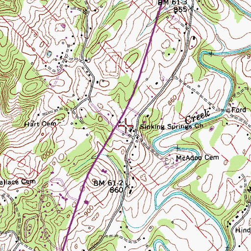 Topographic Map of Sinking Springs Cemetery, TN