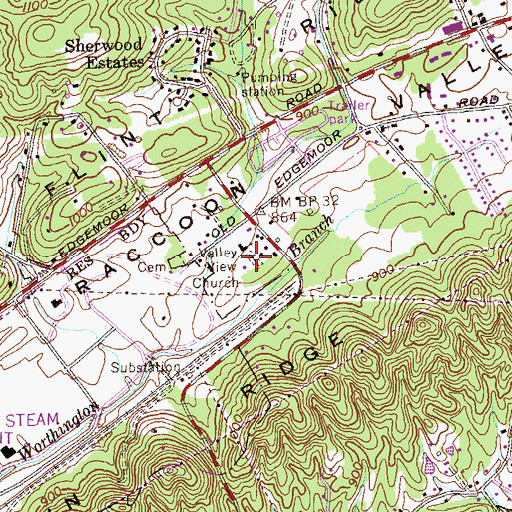 Topographic Map of VAlley View Cemetery, TN