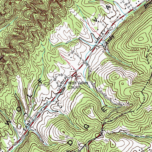 Topographic Map of Wolf Valley Cemetery, TN