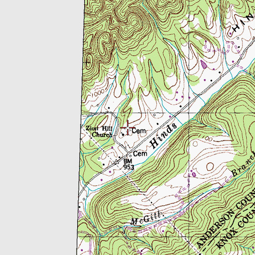 Topographic Map of Zion Hill Cemetery, TN