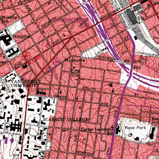 Topographic Map of Belmont Church, TN