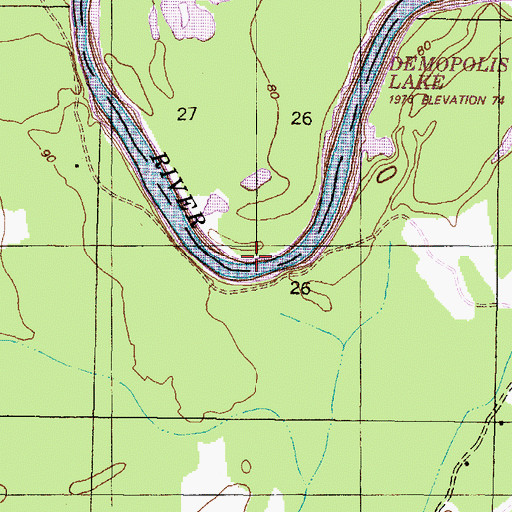 Topographic Map of McGuilons Bar, AL