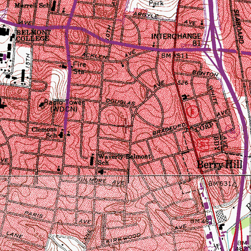 Topographic Map of Lawrence Avenue Church of Christ, TN