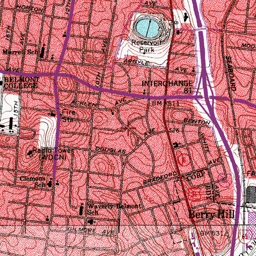 Topographic Map of John Wesley United Methodist Church, TN