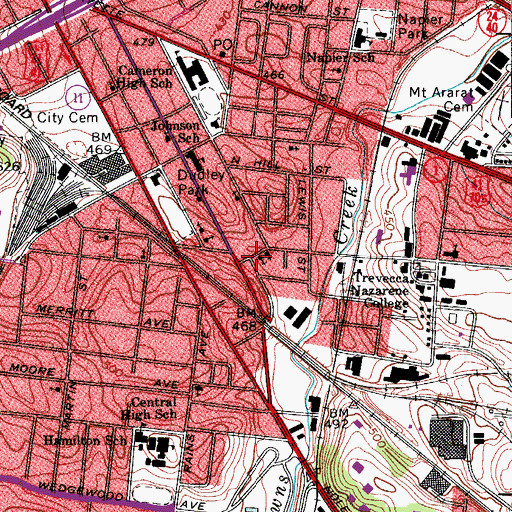 Topographic Map of Hart Street Church of Christ, TN