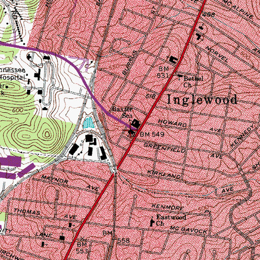 Topographic Map of Inglewood United Methodist Church, TN