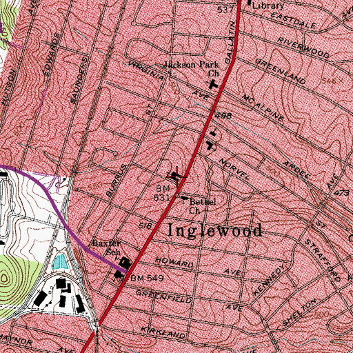 Topographic Map of Inglewood Baptist Church, TN