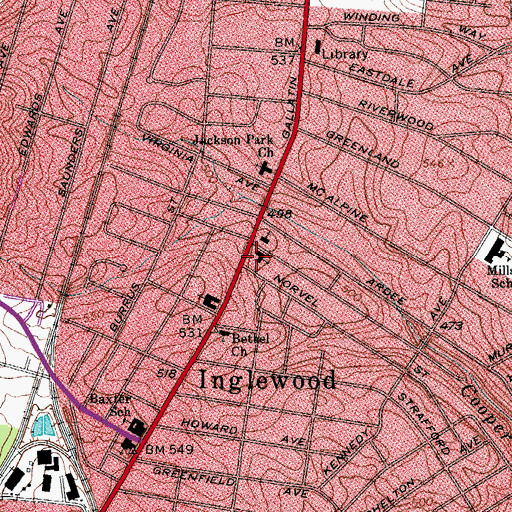 Topographic Map of Eastminster Presbyterian Church, TN