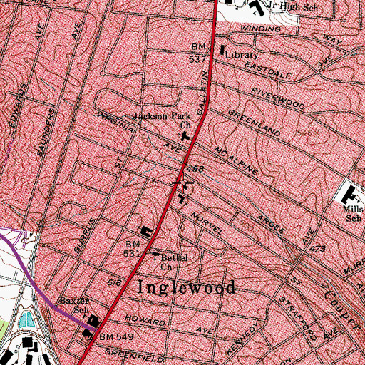 Topographic Map of Inglewood Church of the Nazarene, TN