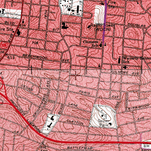 Topographic Map of Hicks Tabernacle Baptist Church, TN