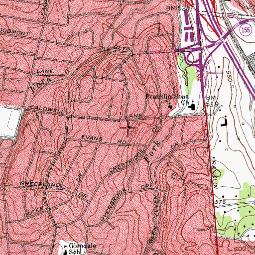 Topographic Map of Brookhaven Cumberland Presbyterian Church, TN