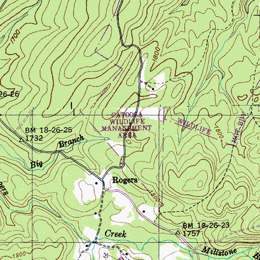 Topographic Map of Catoosa Wildlife Management Area, TN