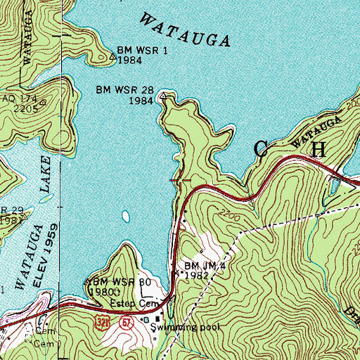 Topographic Map of Cardens Bluff Campground, TN