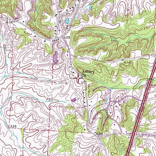 Topographic Map of Asbury Cemetery, TN
