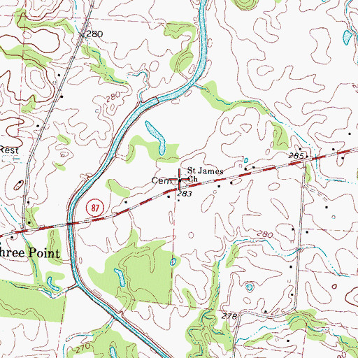 Topographic Map of Saint James Cemetery, TN