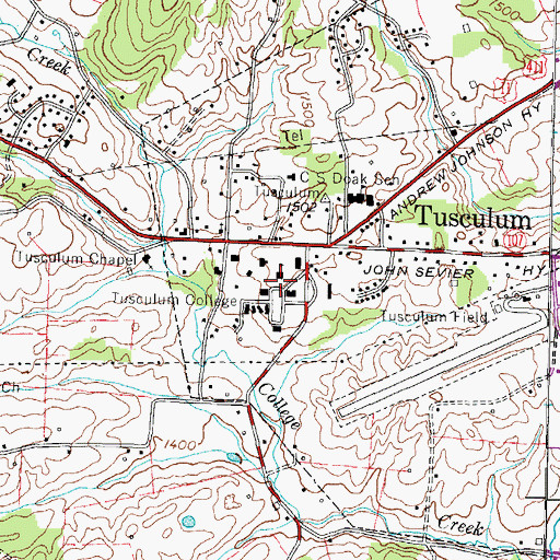 Topographic Map of Tusculum College Historic District, TN