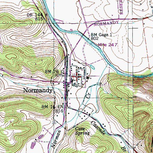 Topographic Map of Normandy Historic District, TN