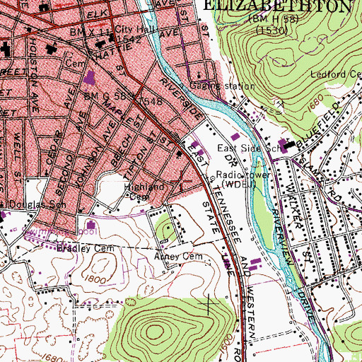 Topographic Map of Church of God of Prophecy, TN