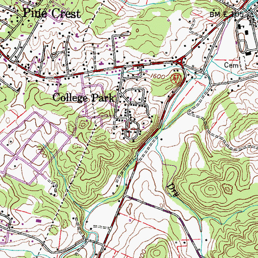Topographic Map of College Park Freewill Baptist Church, TN