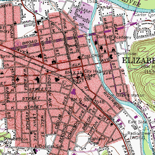 Topographic Map of First Christian Church, TN