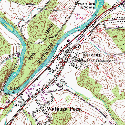 Topographic Map of Sycamore Shoals Baptist Church, TN
