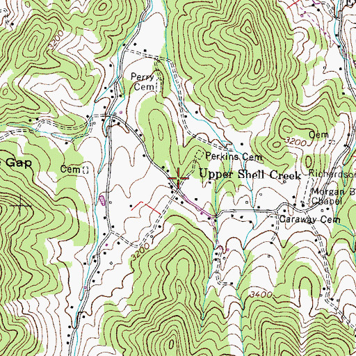 Topographic Map of Upper Shell Creek Christian Church, TN