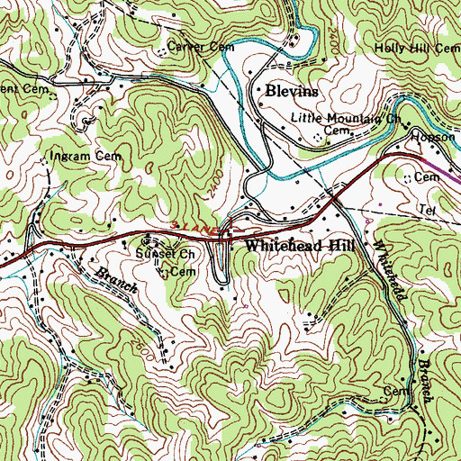 Topographic Map of Whitehead Hill Christian Church, TN