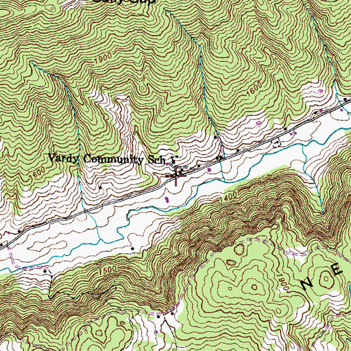 Topographic Map of Vardy School Community Historic District, TN