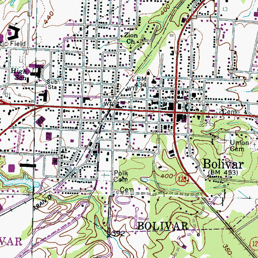 Topographic Map of Bills-McNeal Historic District, TN