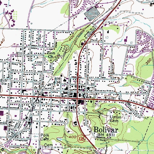 Topographic Map of North Main Street Historic District, TN
