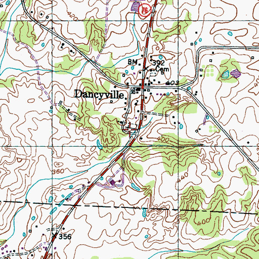 Topographic Map of Dancyville Cemetery, TN