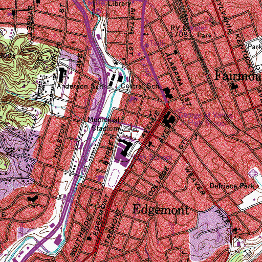 Topographic Map of Bristol Municipal Stadium, TN