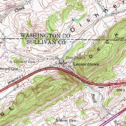 Topographic Map of Zion Cemetery, TN