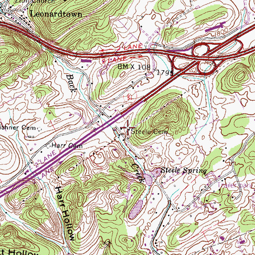 Topographic Map of Steele Cemetery, TN