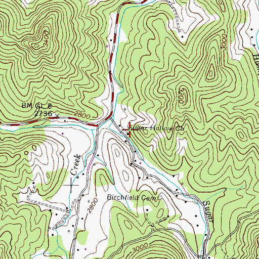 Topographic Map of Sugar Hollow Church, TN
