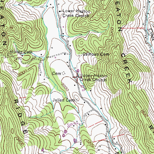 Topographic Map of Upper Heaton Creek Church, TN