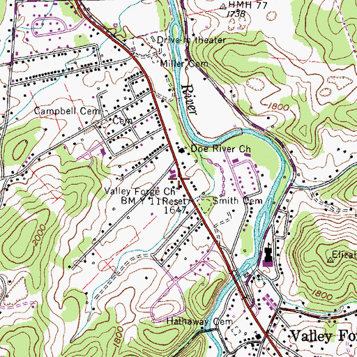 Topographic Map of Valley Forge Church, TN