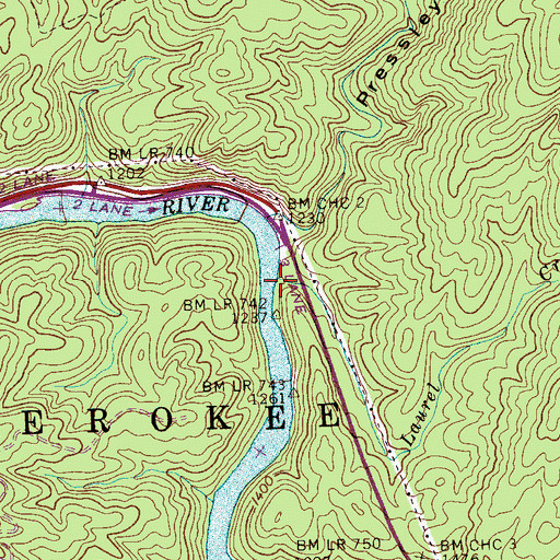 Topographic Map of Laurel Creek, TN