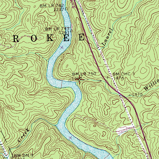 Topographic Map of Williams Creek, TN